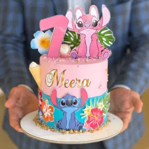 pink blue stitch cake