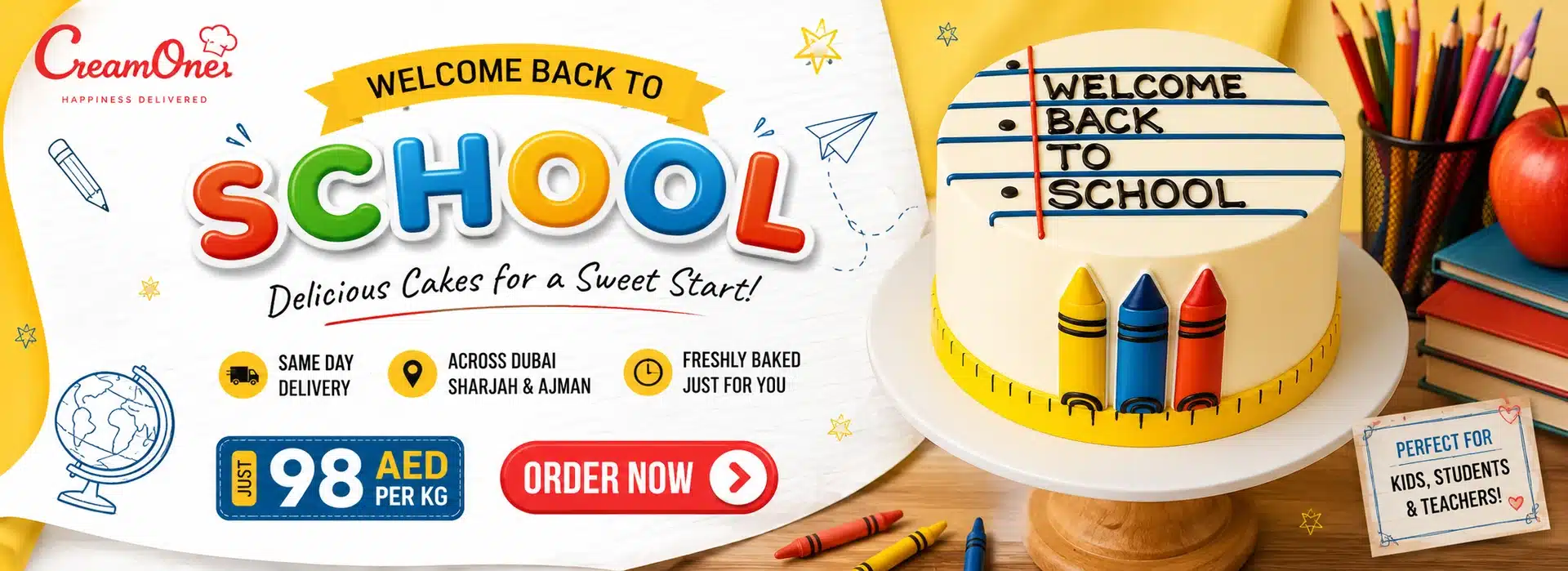 back to school season in dubai - order back to school cakes from creamone